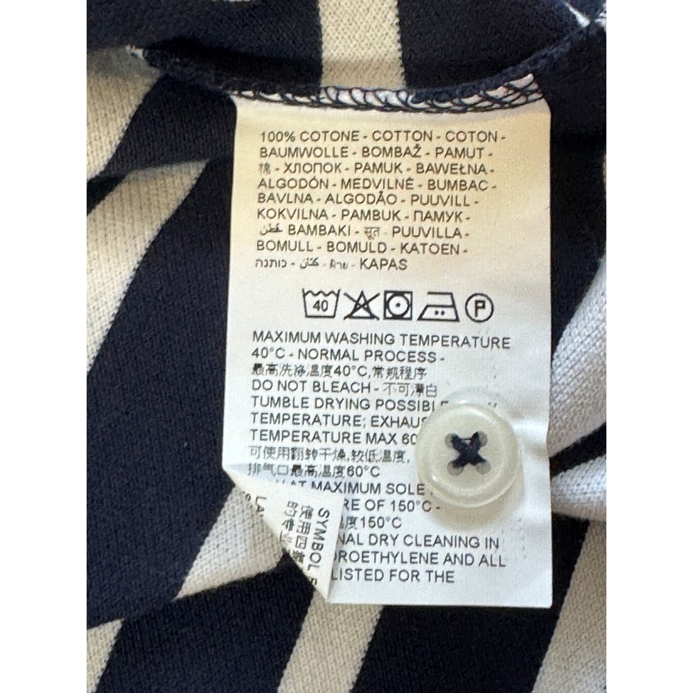 Piombo Navy White Striped Polo Shirt Women's Large Cotton Short Sleeve NWT Top - Picture 7 of 9